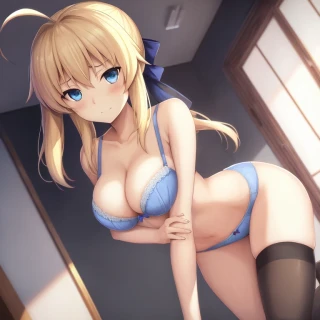 Indoor, Anime style, Fate Saber, Embarrassed, Bra